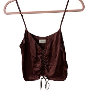 Wilfred Brown Satin Ruched Camisole Top